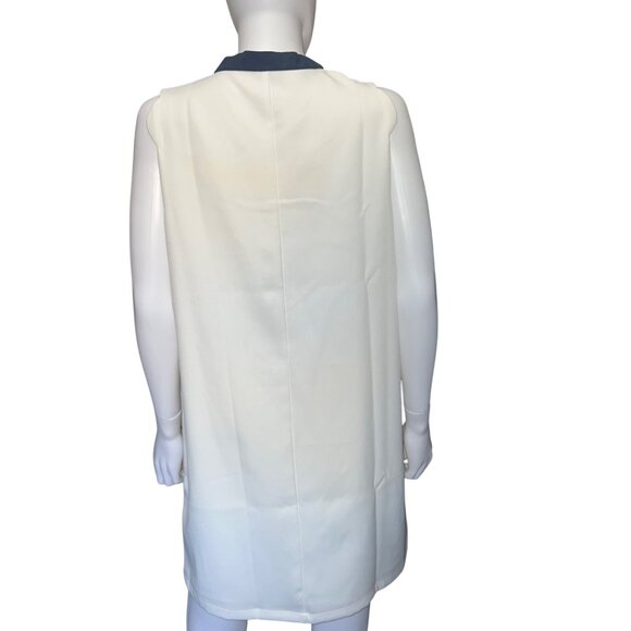 English Factory Sleeveless White Shift Dress With Navy Tie Collar Size Large - Picture 2 of 12